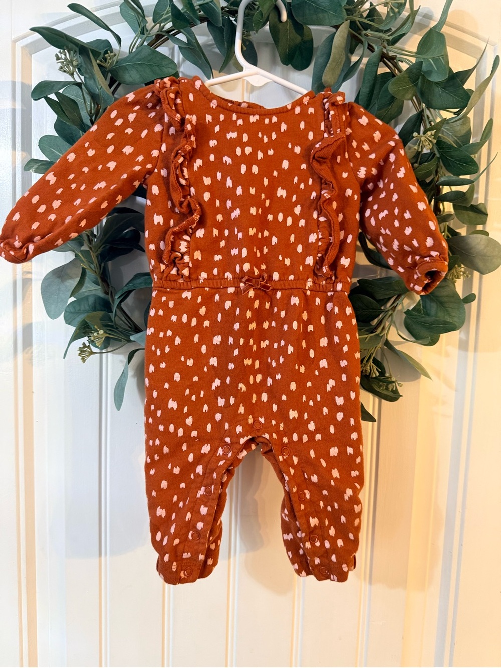 💫10/$25 • Child of Mine Rust Dot Ruffle Baby One-Piece Jumpsuit